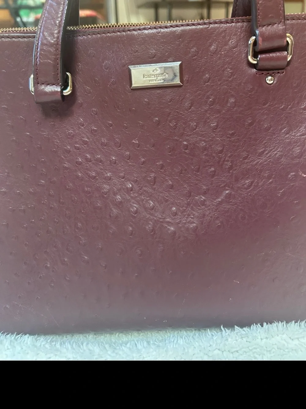 kate spade Deep Burgundy Leather Tote with Gold Plaque